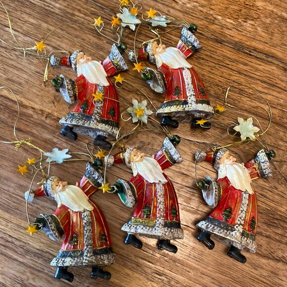 Five Vintage Resin Santa Ornaments (Red Suits) - Picture 2 of 10